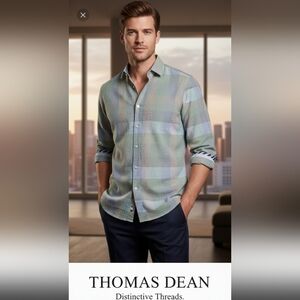 Thomas‎ Dean Men's Dress Shirt - Green and Gray Plaid
